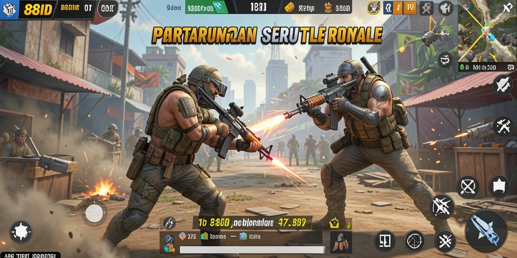 Menampilkan aksi seru dalam permainan Battle Royale 88ID.