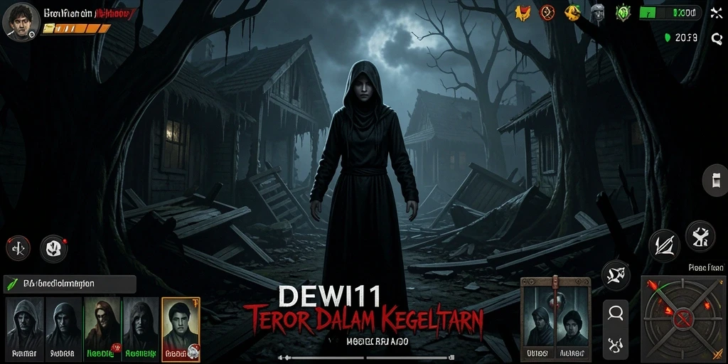 Screenshot DEWI11 menampilkan atmosfer menegangkan dan elemen horor yang mendominasi.