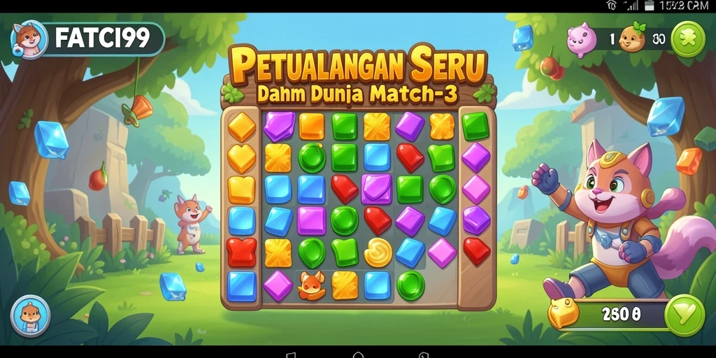Screenshot utama FATCI99 menampilkan aksi permainan Match-3 yang seru.