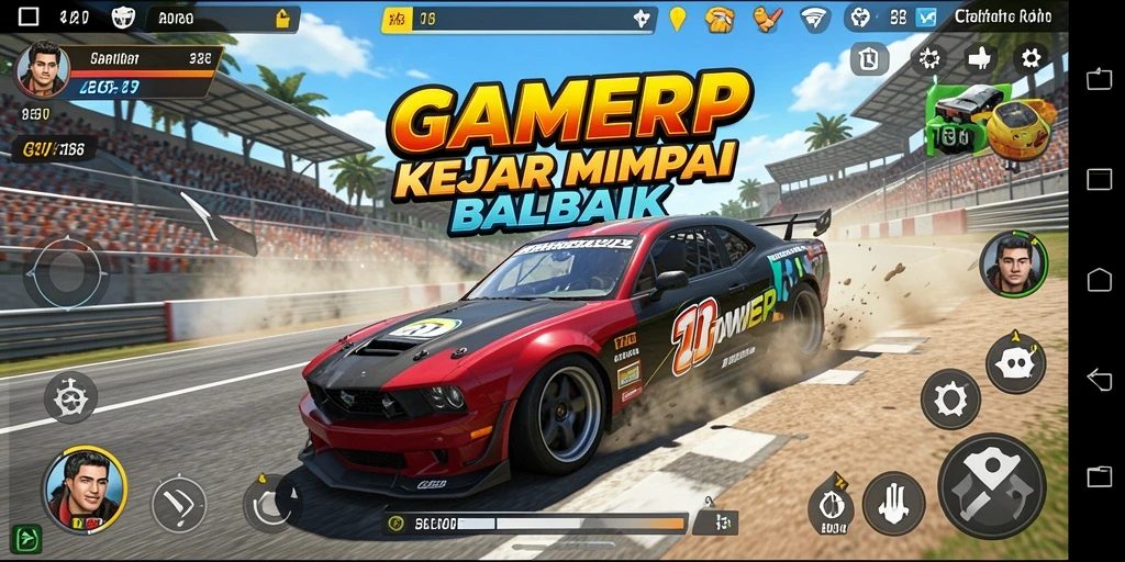 Tampilan menegangkan balapan cepat dalam GAMERP dengan berbagai mobil.