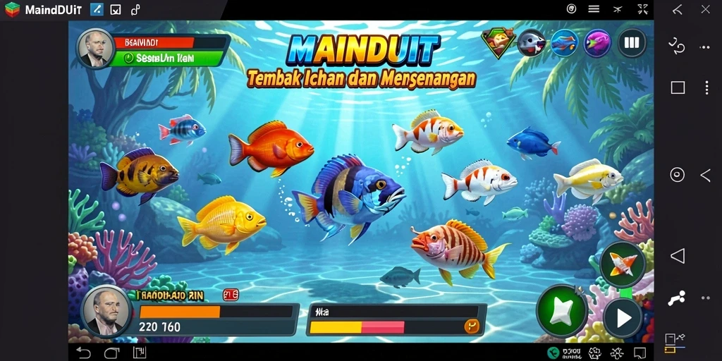 Tampilan gameplay MAINDUIT saat menangkap ikan di lautan.