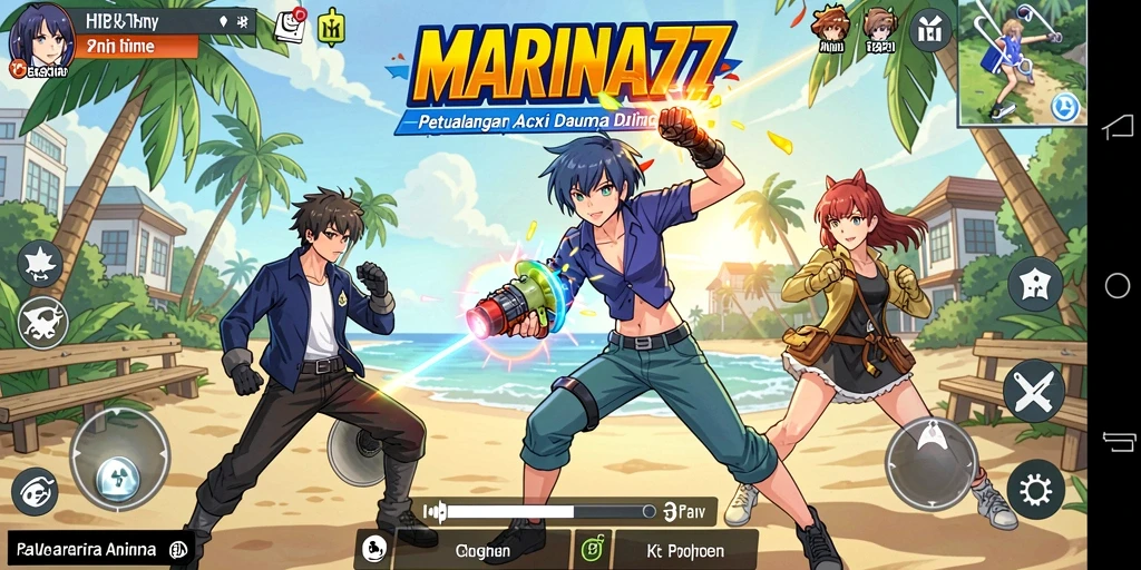 Tampilan aksi seru dari karakter anime dalam gameplay MARINA77.
