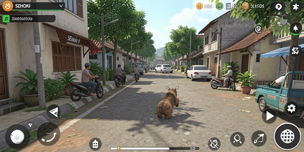 Tangkapan layar gameplay SEHOKI menampilkan interaksi seru antara karakter.