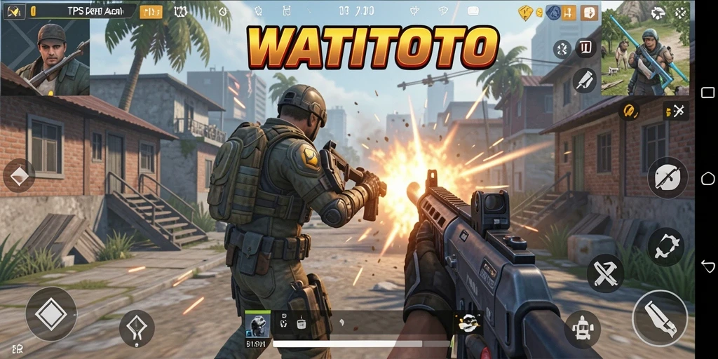 Screenshot dari gameplay WATITOTO yang menampilkan aksi tembak-menembak.