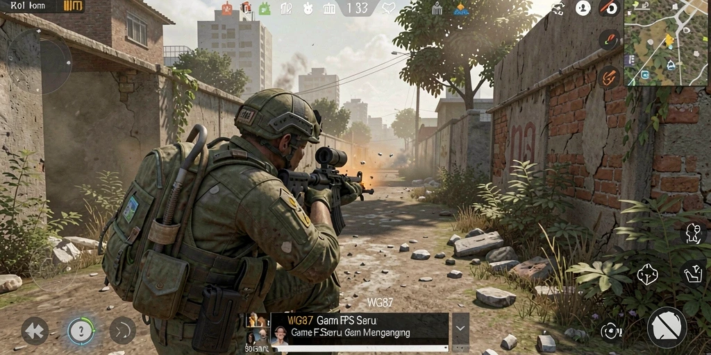 Tampilan gameplay seru di WG87, aksi mendebarkan dalam game FPS.